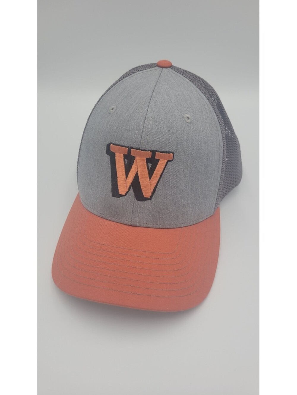 Gray and Orange Trucker Hat with Embroidered 'W' Logo